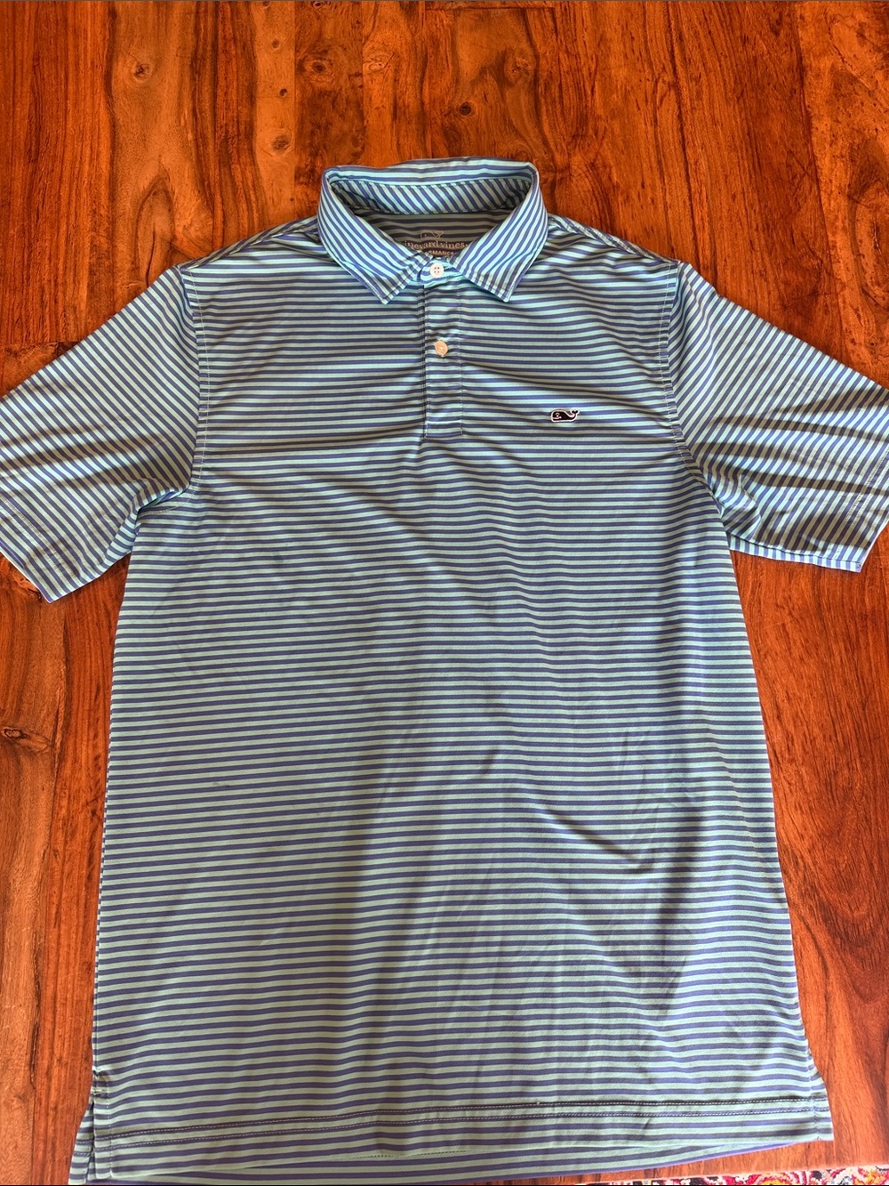Vineyard Vines Men’s Small Striped Performance Polo Shirt - Light Blue & Navy 💙🩵